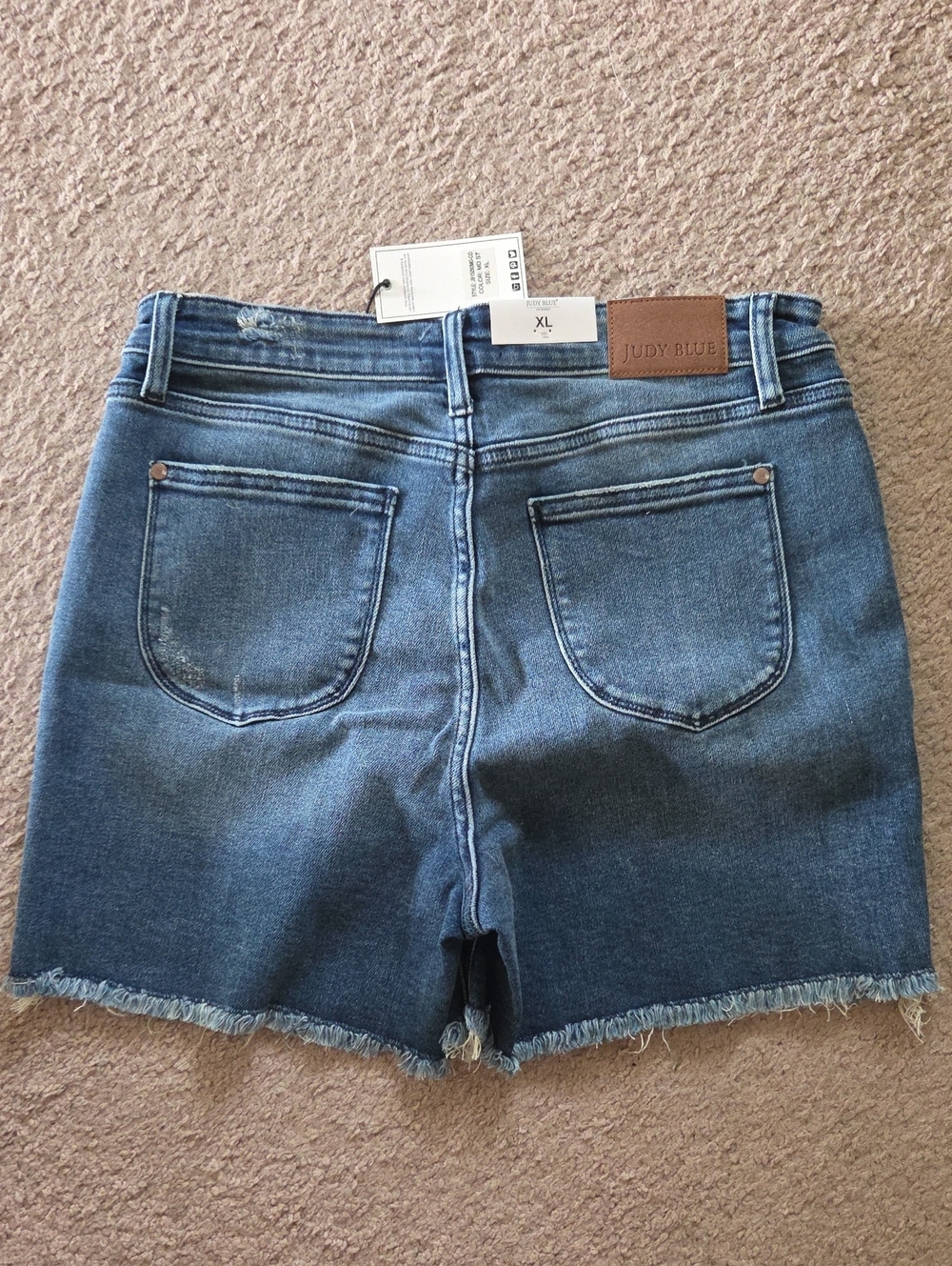 Judy Blue Medium Blue Distressed Frayed Hem Denim Shorts, XL - Picture 3 of 3